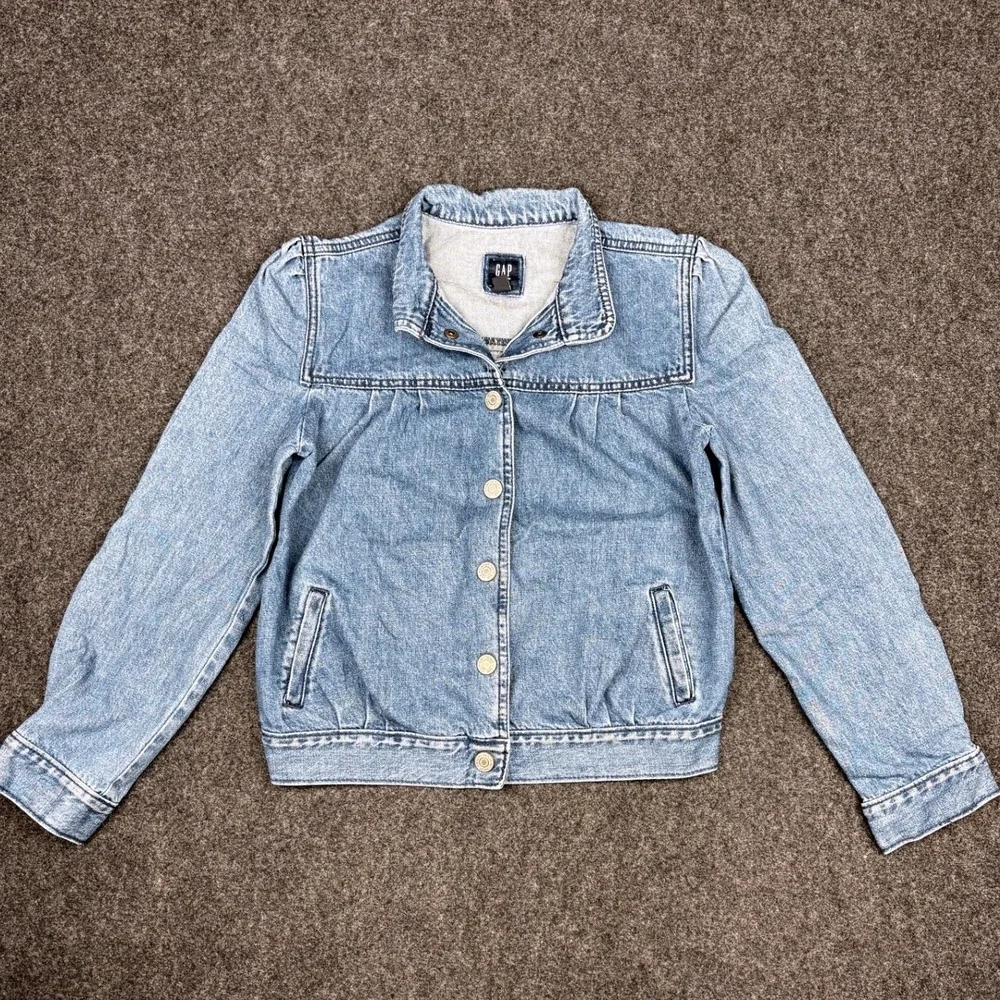 Gap Denim For Good Girls XXL Light Wash Blue Puff Sleeve Jean Trucker Jacket